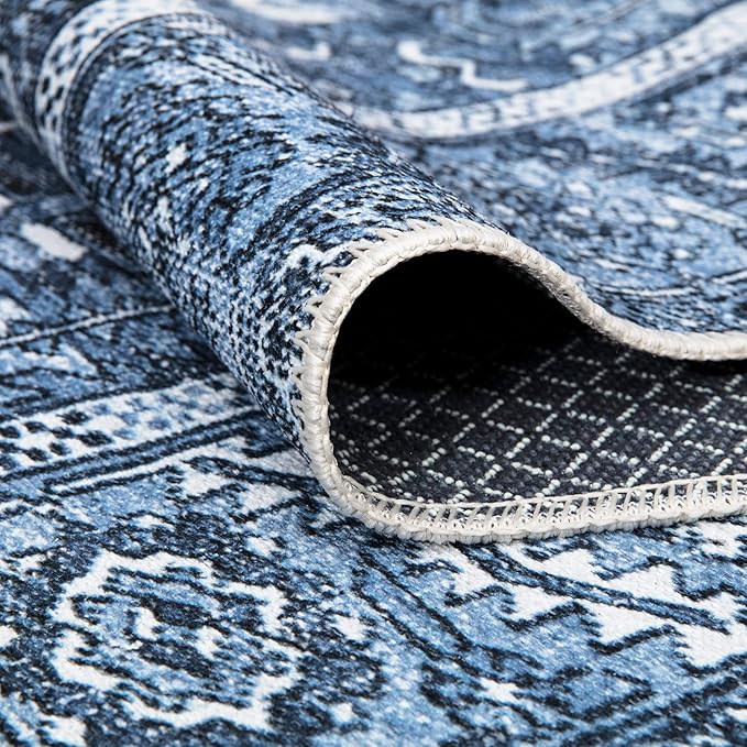 Bloom Rugs Washable Non-Slip 2' x 3' Rug - Blue Traditional Oriental Area Rug for Living Room, Bedroom, Dining Room, and Kitchen - Exact Size: 2' x 3'