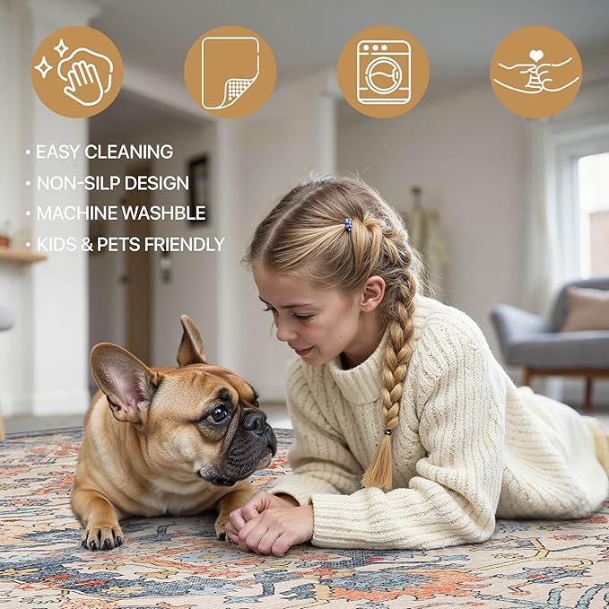 Bavni Runner Rug, Machine Washable Rugs for Bedroom 2x10, Non Slip Boho Rugs with Rubber Backing, Ultra-Thin Folable Rug Runner for Hallways Bathroom, Teal/Multi