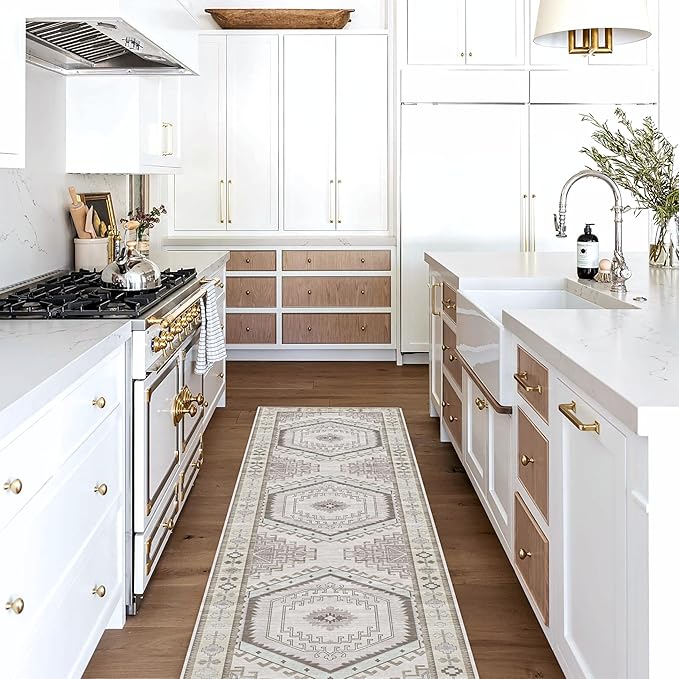 Fame Living Washable Area Rug. Modern Farmhouse. Vintage. Turkish. Bohemian. Distressed. Oriental. Traditional. Rugs for Living Room. Dining. Bedroom. Office. Entryway. Foyer. (856BrC, 2'5" x 9'8")