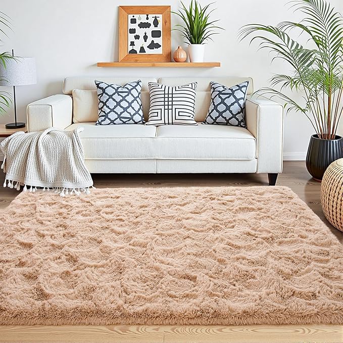 Beglad Shag Rugs for Living Room, Beige Area Rugs 5x7 Feet Upgrade Anti-Skid Modern Minimalist Style Memory Foam Rugs for Bedroom, Indoor Carpet Suitable for Boys Teens Room Decor