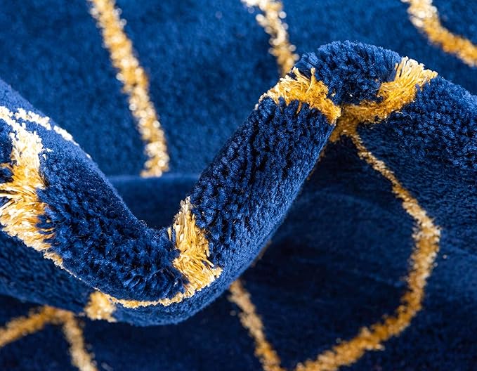 Marilyn Monroe Glam Collection Area Rug - Trellis (2' x 6' 1" Runner, Navy Blue Gold/ Gold)