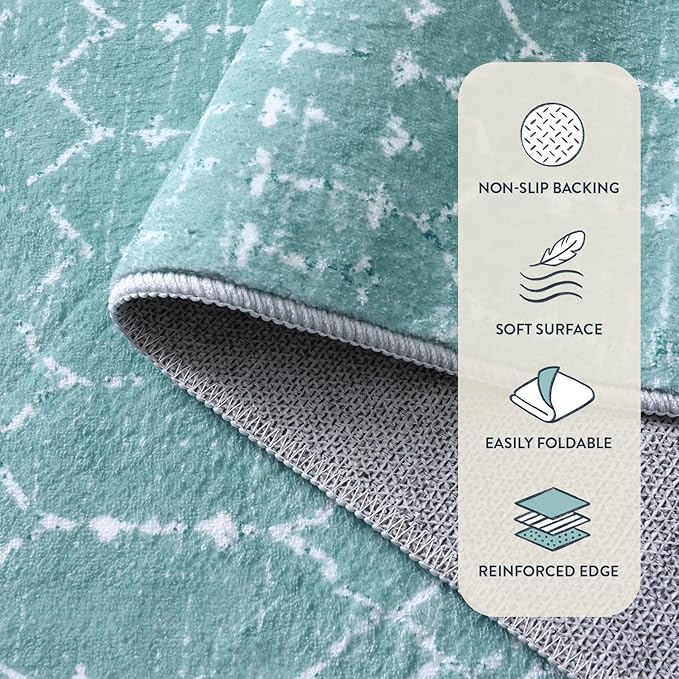 Lahome Moroccan Green Runner Rug 2x6 Washable Non-Slip Hallway Rug Runner Kitchen Throw Untra-Thin Entryway Carpet, Geometric Print Distressed Floor Mat for Hallways Bedroom