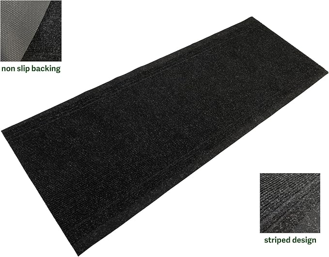 English Home Custom Size Anti Slip Charcoal Striped Design Light Weight Durable TPR Backing Thin Pile Runner Rug (26" x 25')