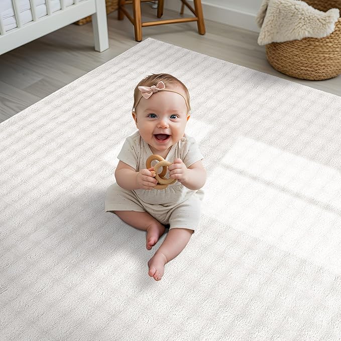 CAMILSON Modern White Non Slip Rug 8x10 Ultra Soft High Pile Area Rugs Non Skid Rubber Backing Durable & Easy to Clean Carpet for Living Room Bedroom Kids Room Indoor Use 8 x 10 White