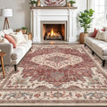 LUMI 8x10 Washable Area Rug for Living Room, Ultra Soft Traditional Vintage Red Rugs Non Slip with Rubber Backing, Low Profile, High Traffic, Stain Resistant Carpets, Ideal for Bedroom, Dining Room