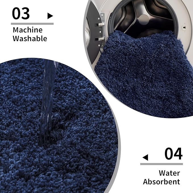 Toilet Rug 22x24 Navy Non Slip Fluffy Toilet Floor Mat U Shaped Washable Bathroom Contour Rug for Toilet Absorbent Thick Toilet Carpet