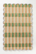 Hand-Tufted Wool Rug with Scalloped Edges, Light Blue Plaid Pattern, Cozy Soft Area Rug for Living Room, Bedroom, and Nursery, Handmade Modern Accent Rug (Green, 5X7 FEET)