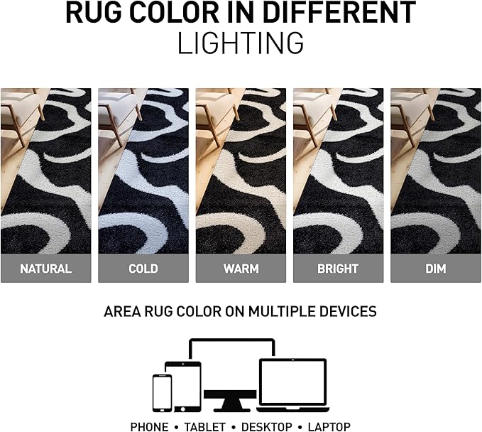 Rugshop Abstract Wavy Shag Runner Rug Anthracite Dark Gray 2' 3" x 12' Great for Long Hallways, Open Entryways, or Galley Kitchens