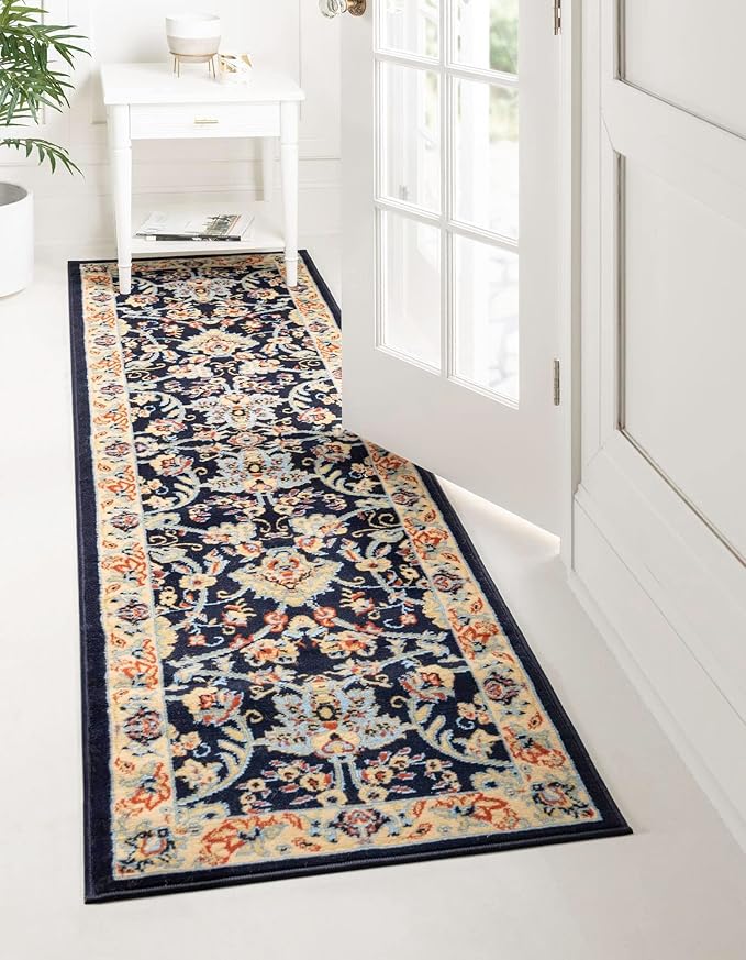Unique Loom Sialk Hill Collection Area Rug - Washington (2' 11" x 16' 5" Runner Navy Blue/Cream)