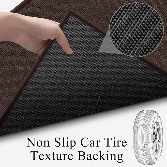 8FT Jute Runner Rug for Hallways Non Slip, Machine Washable Laundry Room Mat Hall Rug Runner Carpets, Deep Brown