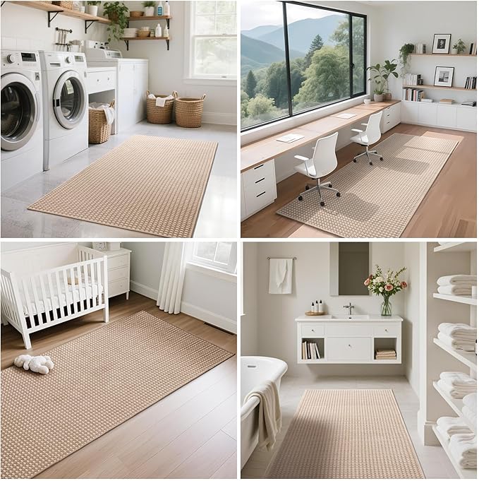 Boho Washable Area Rugs 6x9 ft, Non Slip Area Rug for Living Room, Braided Office Rugs Bedroom Rug Woven Washable Indoor Floor Carpets for Office Dining Bedroom Living Room, Easy to Clean, Brown