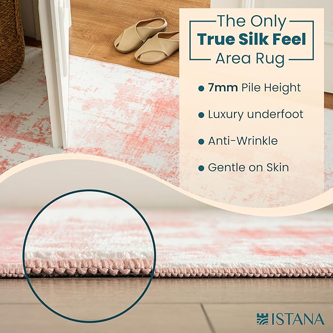Istana 9x12 Area Rug - Pink 9 x 12 Area Rugs for Living Room - Foldable 9x12 Rugs for Bedroom/Living Room Rug - Stain Resistant Washable Rugs - Eco-Friendly Area Rugs
