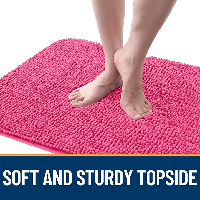 OLANLY Dog Door Mat for Muddy Paws 47x17, Absorbs Moisture and Dirt, Absorbent Non-Slip Washable Doormat, Quick Dry Chenille Mud Mat for Dogs, Entry Indoor Entryway Carpet for Inside Floor, Hot Pink