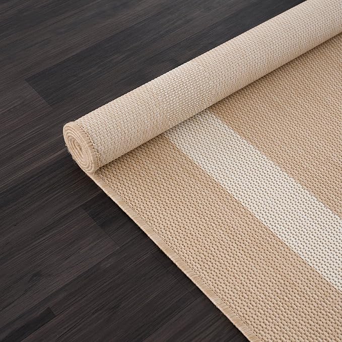 CAMILSON Outdoor Rug 5x7, Modern Outside Rugs for Patios Porches Waterproof Durable Washable Non-Shedding, Easy-to-Clean Indoor Outdoor Area Carpet (5 x 7, Bordered - Beige/White)