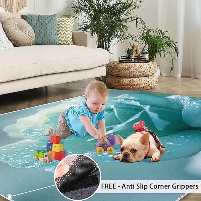 5x8 Blue-Rose Kids Rug - Realistic Florals Dining Room Rug, Flowers Area Rugs Indoor Modern Rugs for Bedroom Hardwood Floors Teen Room
