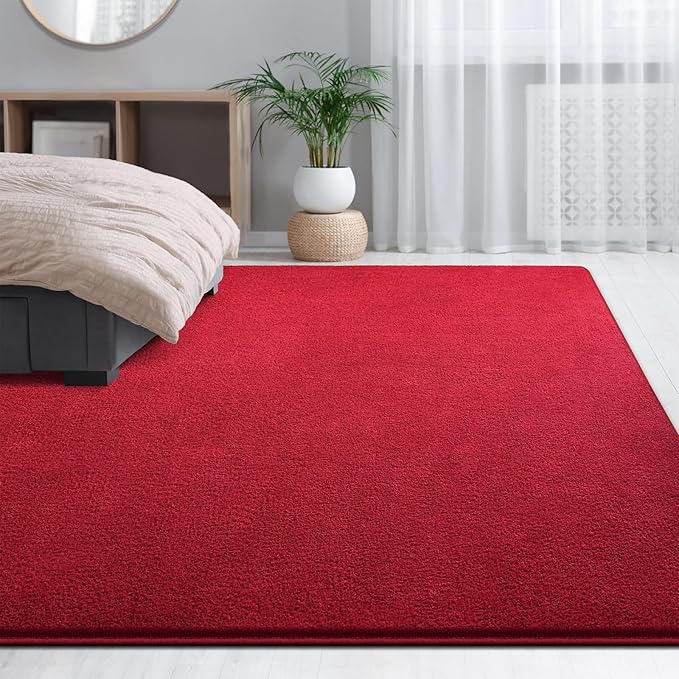 Large Area Rugs for Living Room Bedroom, 6x9 Feet Burgundy Red Rug, Minimalist Modern Shag Rug, Soft Thick Memory Foam Indoor Carpet, Non-Slip Washable Rug for Boys Girls Dorm Nursery Room Home Decor