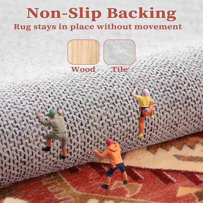 SERISSA 6x9 Area Rugs for Living Room, Large Washable Non-Slip Boho Rug, Ultra Soft Vintage Red Beige Oriental Tribal Print Distressed Carpet for Dining Room Bedroom Dorm Office Home Decor