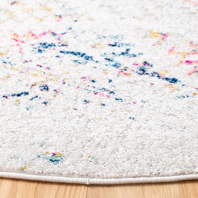 SAFAVIEH Tulum Collection Area Rug - 6'7" Round, Ivory & Blue, Moroccan Boho Tribal Design, Non-Shedding & Easy to Clean, Ideal for Living Room, Bedroom, Dining Space (TUL272C)