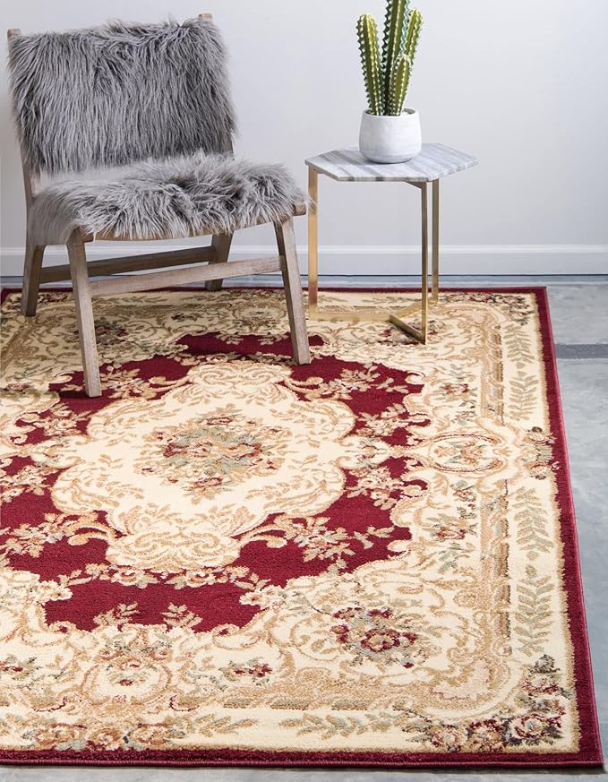 Rugs.com Chateau Collection Rug – 8' x 10' Red Medium Rug Perfect for Living Rooms, Large Dining Rooms, Open Floorplans