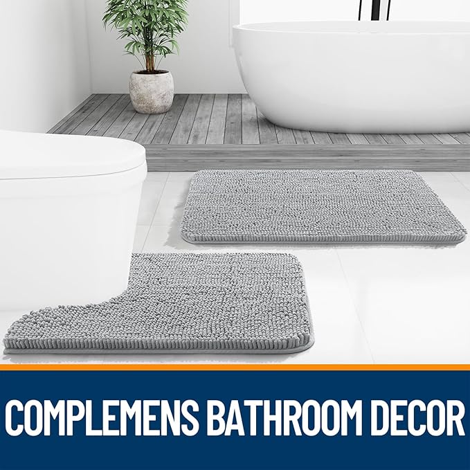 OLANLY Bathroom Rugs 47x32, Extra Soft Absorbent Chenille Bath Rugs, Rubber Backing Quick Dry, Machine Washable Bath Mats for Bathroom Floor, Tub and Shower, Home Decor Accessories, Light Grey