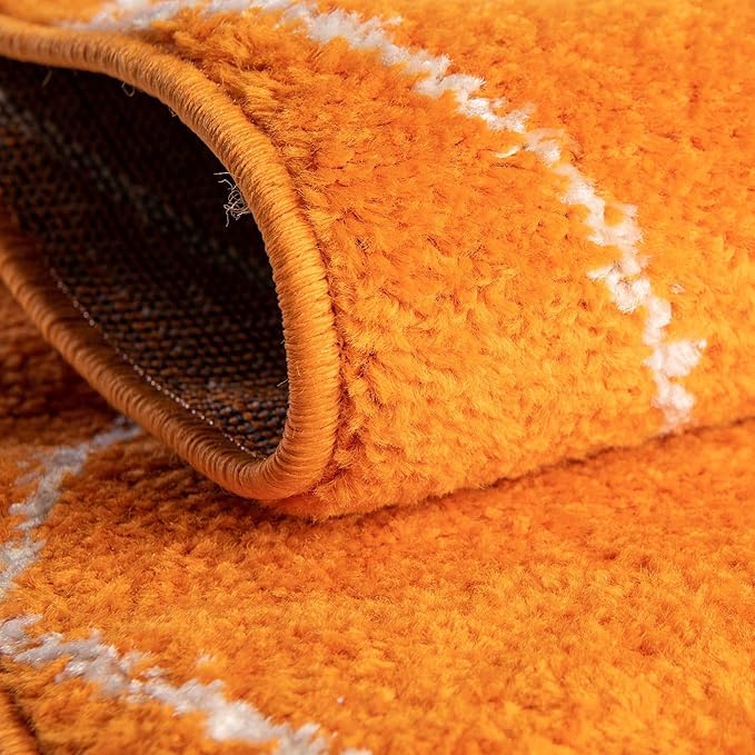 Unique Loom Trellis Frieze Collection Area Rug - Geometric (4' 1" Round, Orange/ Ivory)