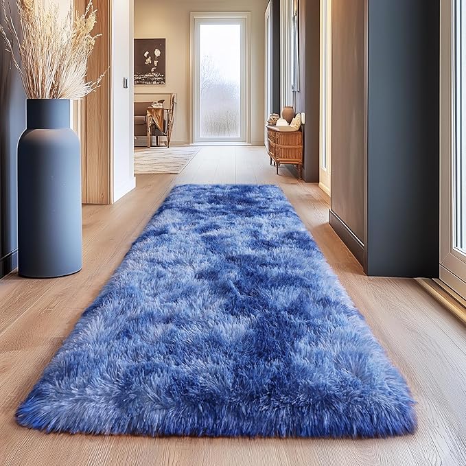 Plush Rugs for Living Room, Soft Shaggy Carpets for Living Room, Upgrade Anti-Skid Fuzzy Rugs for Kids' Room, Perfect Decor for Modern Home Tie Dye Blue 2x6Feet