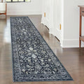 KILOCOCO Hallway Runner 2x8 Rug Runner Printed Vintage Floral Washable Kitchen Runners Non-slip Rubber Backed Runners for Hallways Laundry Room Distressed Boho Rugs for Entryway Bedroom, Navy/Charcoal
