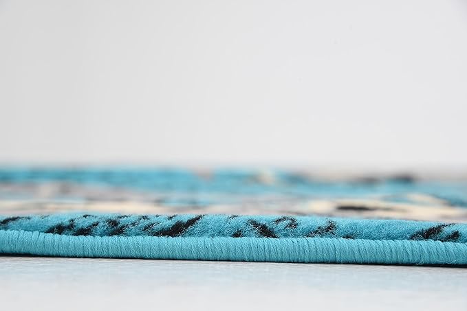 Unique Loom Taftan Collection Border Geometric Tribal Inspired Design Area Rug (8' 0 x 8' 0 Round, Turquoise/ Gray)