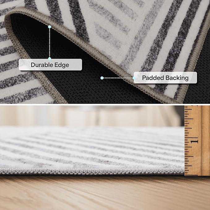 ReaLife Rugs Machine Washable Area Rug - Living Room Bedroom Bathroom Kitchen Entryway Office - Padded Low Pile Stain Resistant Premium - Modern Geometric Contemporary - Miles - Gray 4' x 6'