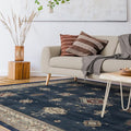 RUGGABLE Washable Vintage Area Rug – Verena Sapphire 9x12, Stain-Resistant, Non-Slip – Large Machine Washable Rugs for Living Room, Bedroom, Hallway, Entryway & Office–with Cushioned Pad
