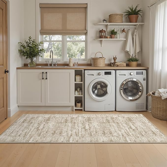 Runner Rug 2'x6' Washable Non-Slip Runner Rugs for Kitchen Bathroom Laundry Room Brown Vintage Floor Carpet Runners for Hallway Entryway