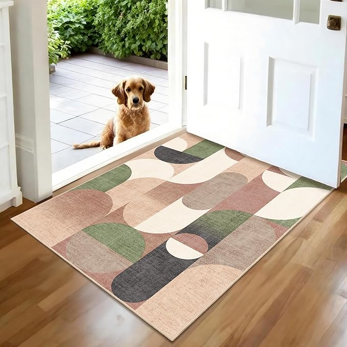 Small Rugs 2x3 Modern Geometric Rug for Entryway Bathroom Kitchen Entrance Doormat,Retro Rust Orange Floor Throw Carpet Non Slip