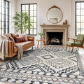 Rugshop Cream and Black Southwestern Tribal Area Rug – Boho Geometric Diamond Pattern Carpet for Living Room, Bedroom, or Entryway – Soft Modern Rustic Floor Décor 7' 10" x 10' Cream