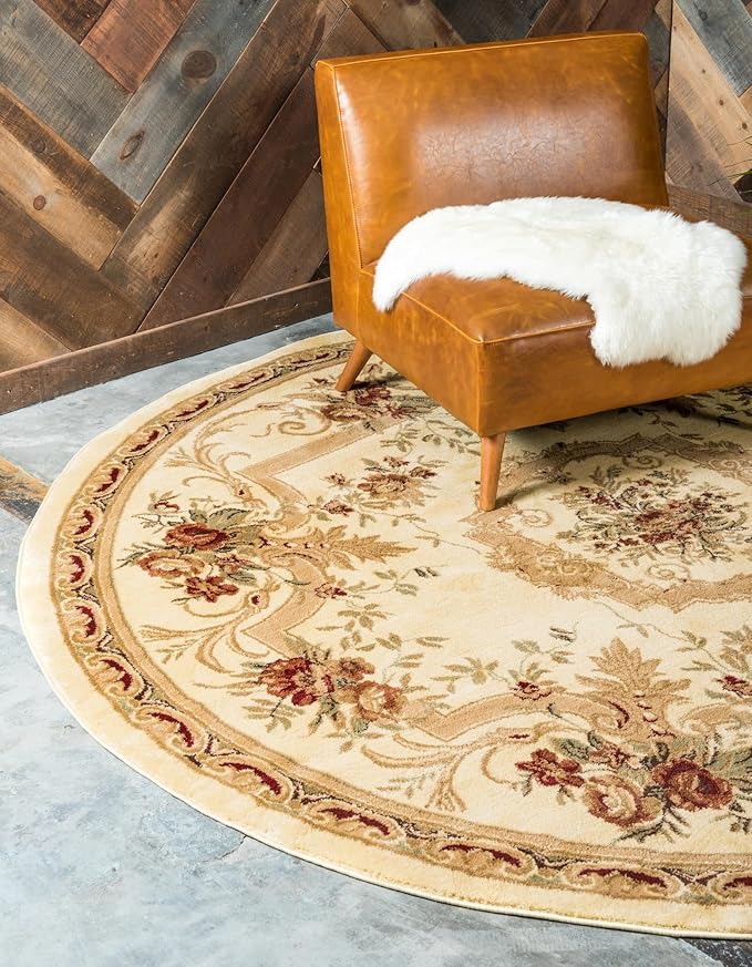 Rugs.com Chateau Collection Rug – 8' x 11' Cream Medium Rug Perfect for Kitchens, Dining Rooms