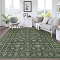 LIVEBOX Washable Area Rug 8x10 - Large Green Boho Living Room Rug Vintage Rugs for Bedroom, Non-Slip Retro Floral Carpet Print Distressed Accent Rugs for Dining Room Home Office