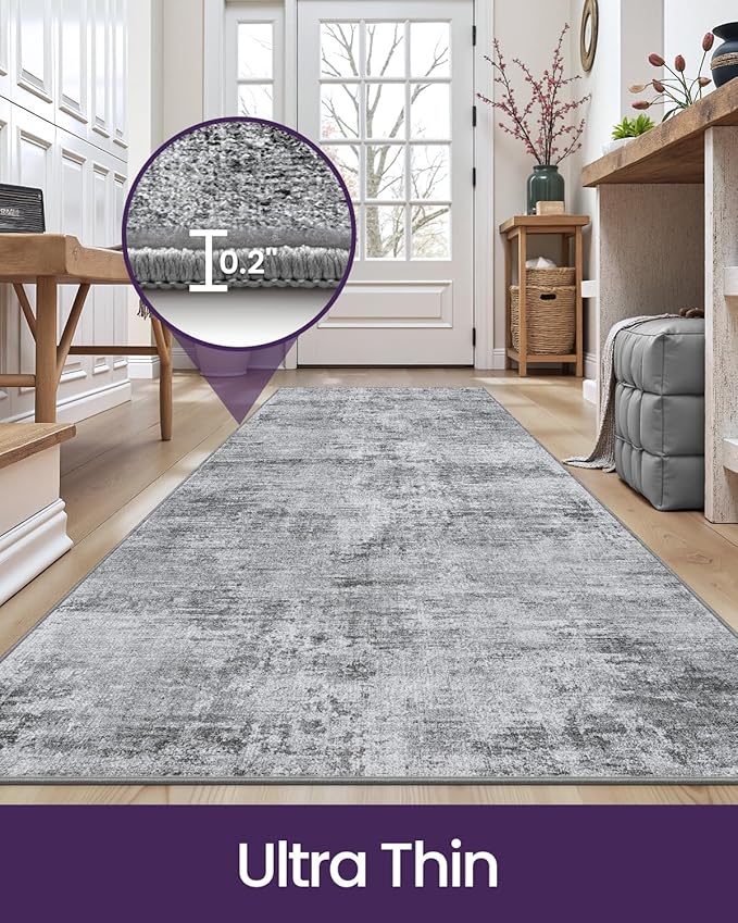 DEXI Hallway Runner Rug 3x10, Modern Abstract Non Slip Thin Soft Runners Carpet, Stain Resistant Washable Indoor Rug for Hallway Entryway Kitchen Laundry Room Living Room, Light Grey