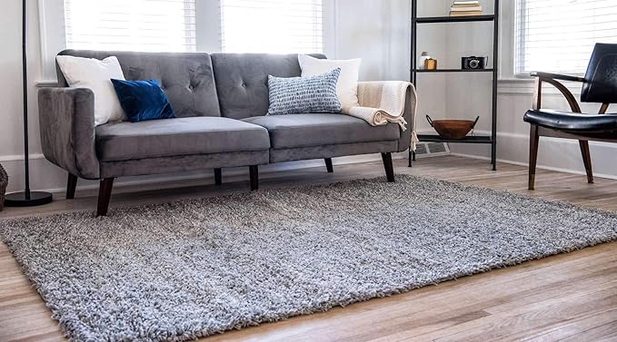 Unique Loom Solid Shag Collection Area Rug (10' x 13' Rectangle, Cloud Gray)