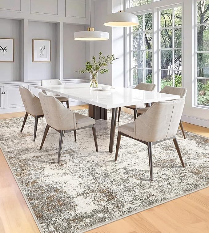 5x8 Washable Area Rugs - Modern Abstract Rugs for Living Room Non-Slip Low Pile Soft Machine Washable Carpet for Bedroom, Dining Room, Nursery, Home Office, Farmhouse (5'x8' Brown Grey)