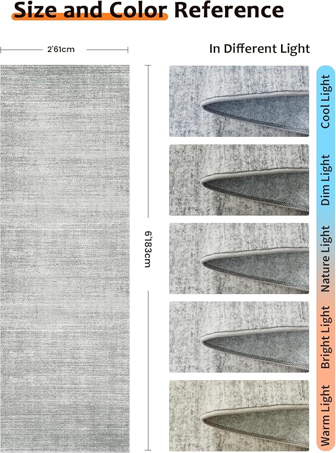 Art&Tuft Non-Slip Runner Rug - 2x6 Runner Rug Washable Low-Pile Rugs Runners, Soft Distressed Carpet Runner for Bedroom Bathroom Kitchen Laundry Living Room, Grey