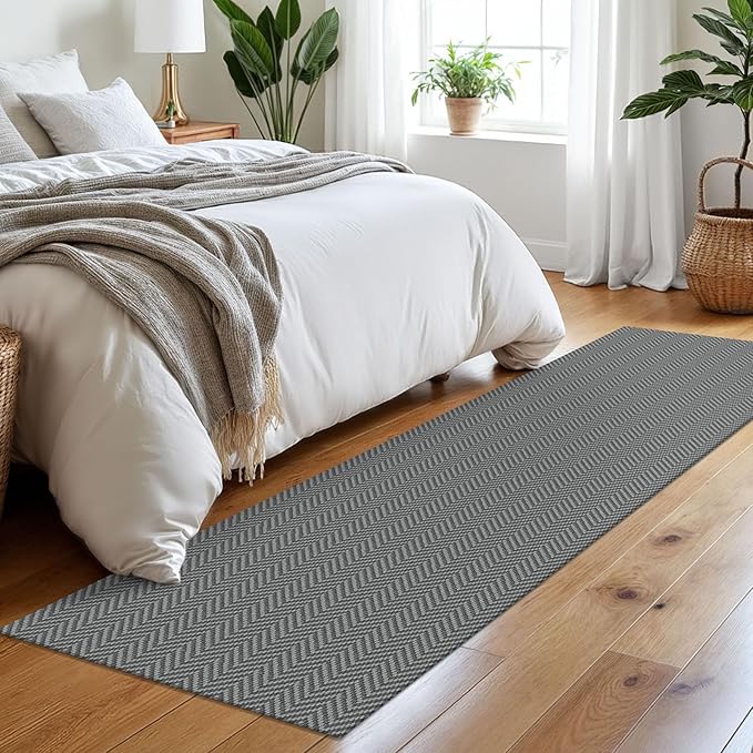 2x8 Ft Braided Runner Rug Washable Runners for Hallways Kitchen Runner Rug with Rubber Backing Cotton Entryway Runner Indoor, Woven Floor Carpet for Hall Kitchen Bedroom, Charcoal Gray/Gray