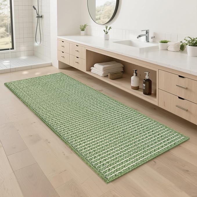 Braided Bathroom Runner Rug,Super Absorbent 24"x48" Non Slip Bath Mats for Bathroom,Boho Runner Rugs for Hallyways,Kitchen,Bedroom,Washable Soft Shower Sink Mat,Sage Green