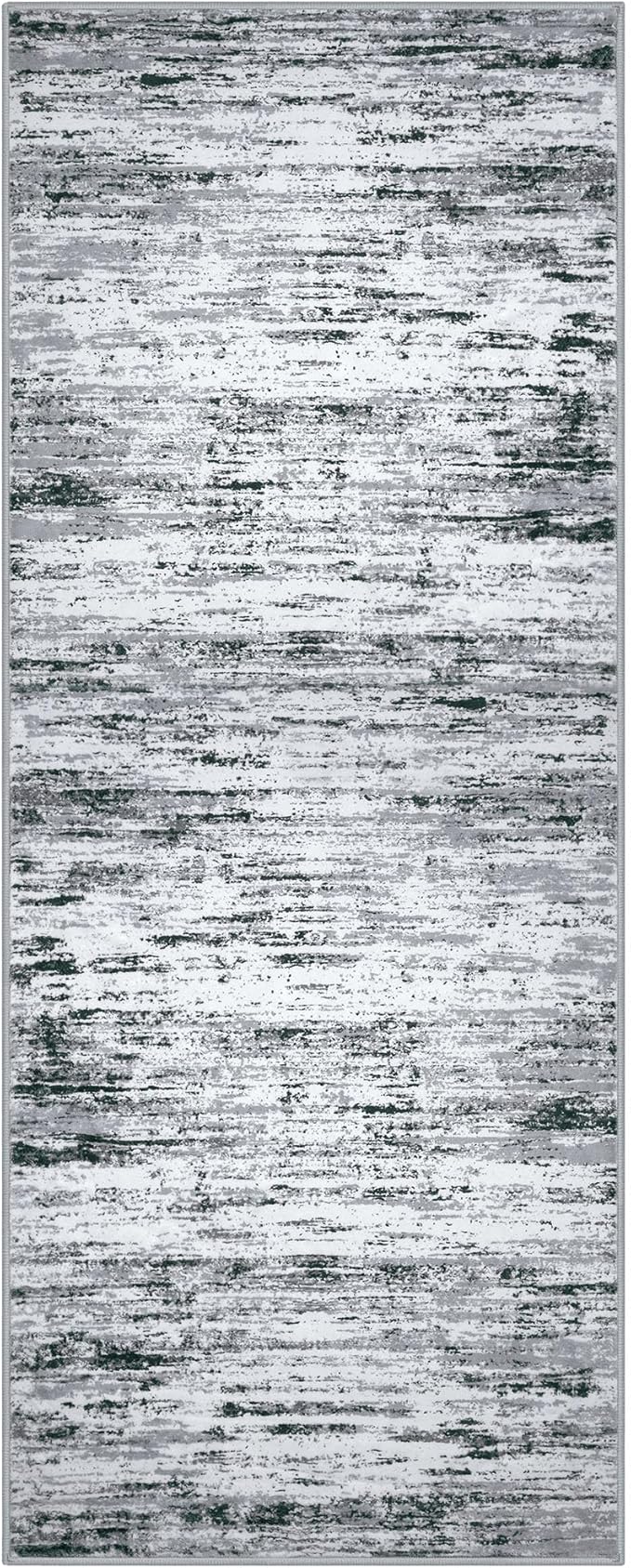 Modern Abstract Runner 2x5, Black Grey White Washable Kitchen Entryway Rug Mat Non-Slip Soft Hallway Rug Runner Thin Print Faux Wool Carpet for Bedroom Laundry Room Indoor Home Decor