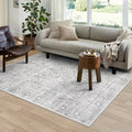 LIVEBOX Washable Area Rug 5x7 Large Boho Living Room Rug Vintage Grey Rugs for Bedroom, Lightweight Retro Carpet Floral Accent Rugs for Nursery Room High Traffic Area