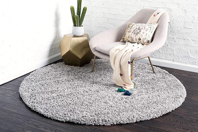 Unique Loom Solid Shag Collection Area Rug (6' 1" Round, Cloud Gray)