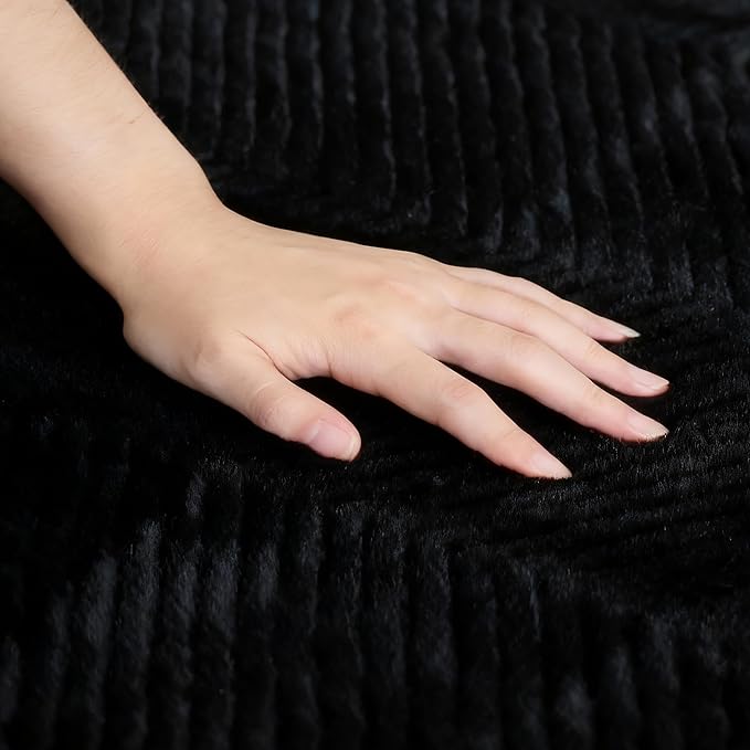 Area Rug for Living Room - 5x7 Soft Faux Rabbit Fur Modern Geometric Wave Carpet for Bedroom, Black