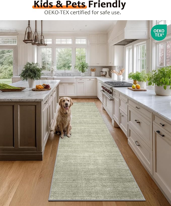 Art&Tuft Non-Slip Runner Rug - 2x5 Runner Rug Washable Low-Pile Rugs Runners, Soft Distressed Carpet Runner for Bedroom Bathroom Kitchen Laundry Living Room, Green