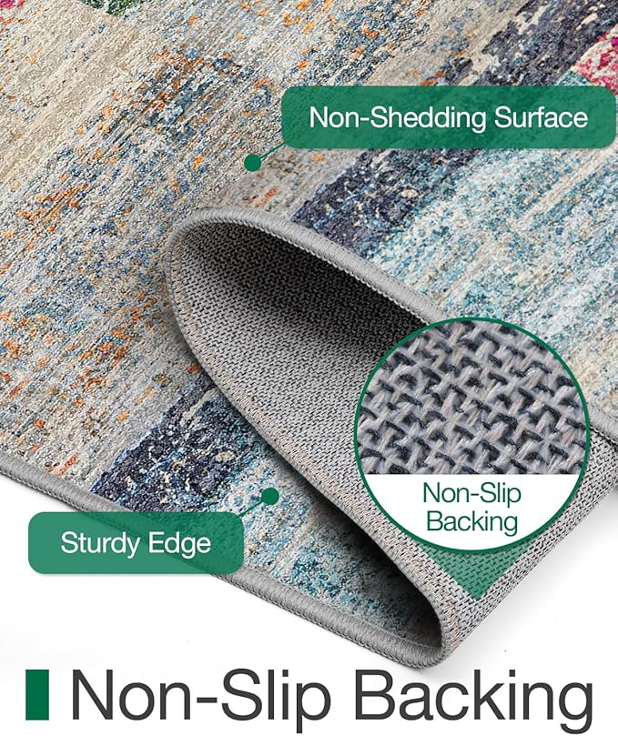 LUMI Ultra Thin Door Mat, 32x47 Non Slip Indoor Doormat Entrance Washable Rugs Entryway Oriental Vintage Soft Carpet for Kitchen Bedroom Front Door, Multicolor