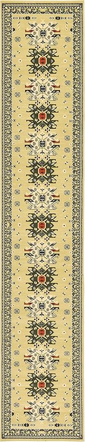 Unique Loom Taftan Collection Border Geometric Tribal Inspired Design Area Rug (3' 0 x 16' 5 Runner, Gold/ Gray)