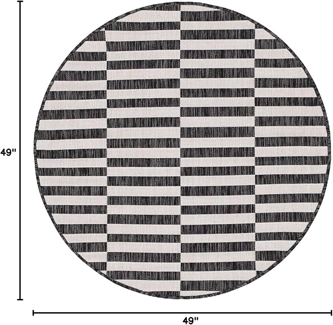 Unique Loom Outdoor Striped Collection Area Rug - Striped (4' 1" Round, Charcoal/Ivory)