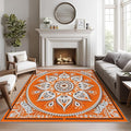 Mandala Rugs 5x7-8x10 Area Rugs, Orange Mandala Living Room Rug, Vintage Meditation Rug for Bedroom, Hippie Spiritual Washable Carpet, Boho Vintage Floral Home Decor & Gifts